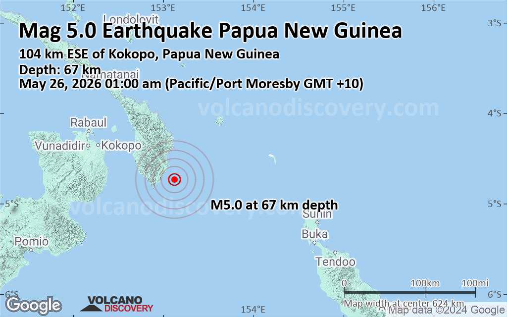 Earthquake Magnitude 5.0 Strikes Near Ambitle Island, PNG
